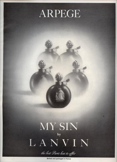 Vintage 1950 Arpege My Sin by Lanvin Paris Perfume AD