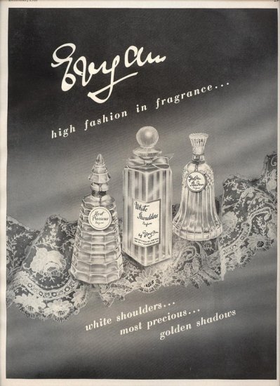 Vintage 1957 Evyan White Shoulders Most Precious Perfume AD
