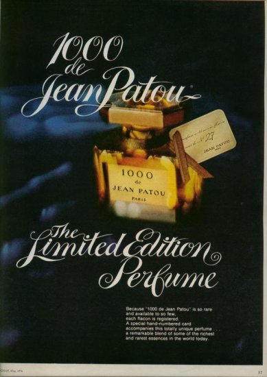 Vintage 1976 1000 de Jean Patou Limited Edition Perfume AD