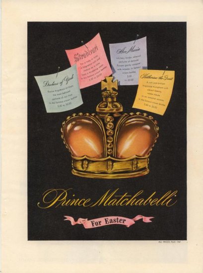 Vintage 1945 Prince Matchabellie For Easter Perfume AD