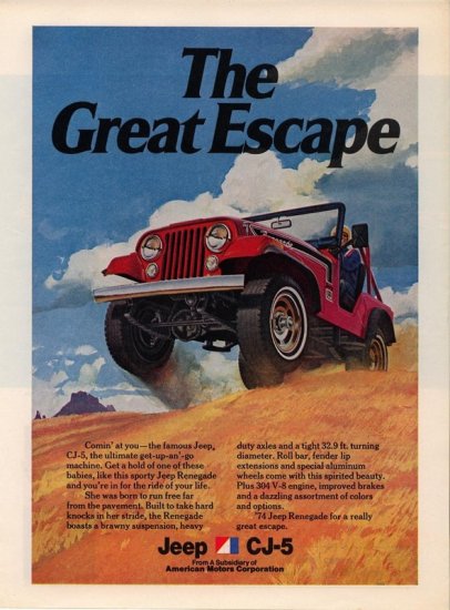 Vintage 1974 Jeep CJ-5 AMC Renegade Car AD