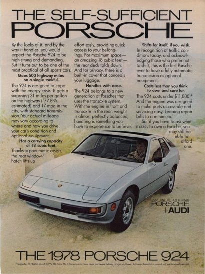 Vintage 1978 White Porsche 924 Car Print AD
