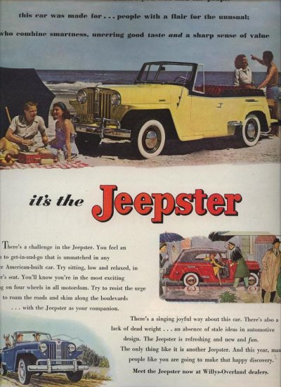 Vintage 1948 Jeepster Willys Yellow Convertible AD