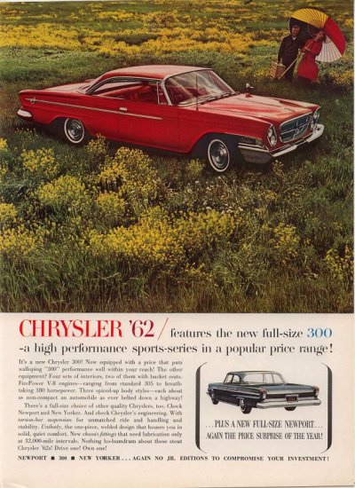 Vintage 1961 for the 1962 Red Chrysler 300 AD