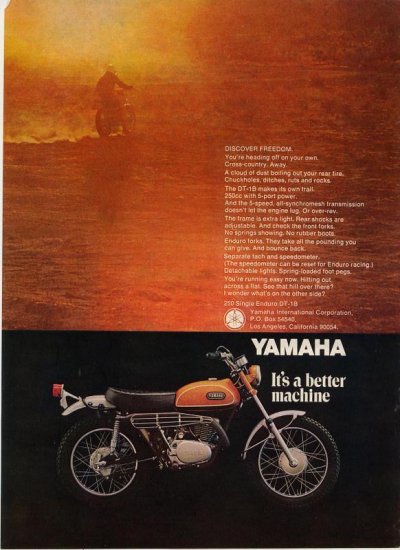 Vintage 1969 Yamaha 250 Single Enduro Motorcycle DT-1B AD