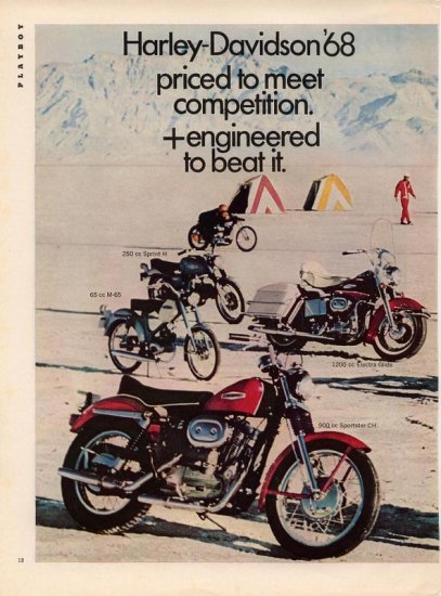 Vintage 1968 Harley Davidson motorcycle 8 different models 2 page AD
