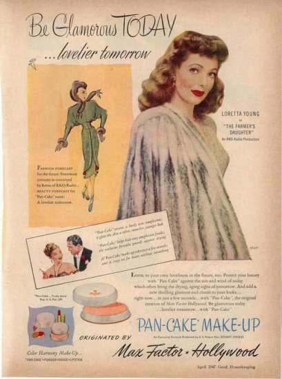 Vintage 1947 Loretta Young Max Factor Make up AD