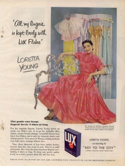 Vintage 1950 Loretta Young Lux Laundry Detergent AD