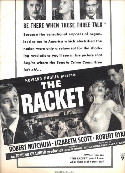 Vintage 1951 Howard Hughes The Racket Mitchum Movie Promo AD