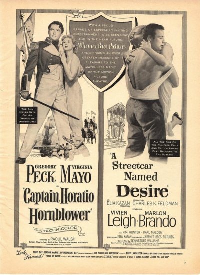 Vintage 1951 Streetcar named Desire Caption Horatio Hornblower Movie AD