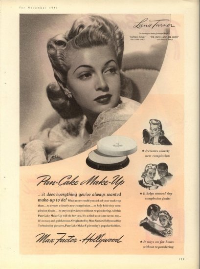 Vintage 1941 Lana Turner Max Factor Make up AD