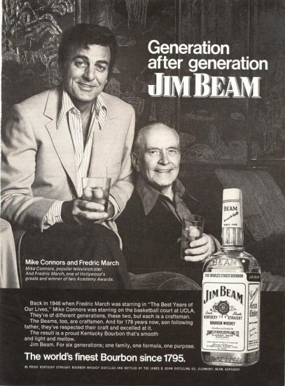 Vintage 1973 Mike Connors Fredric March Jim Beam Whiskey AD