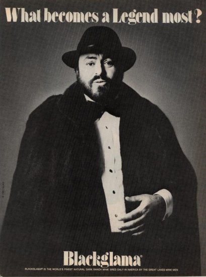 Advertising 1981 Blackglama Luciano Pavarotti Fur AD