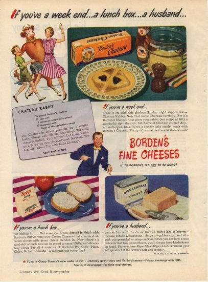 Vintage 1946 Borden's Chateau Cheese Rabbit Recipe AD