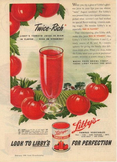 Vintage Advertising 1946 Libby's Tomato Juice AD