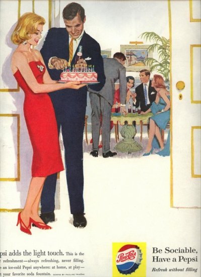 Vintage 1960 Pepsi Makes a Party birthday cake AD