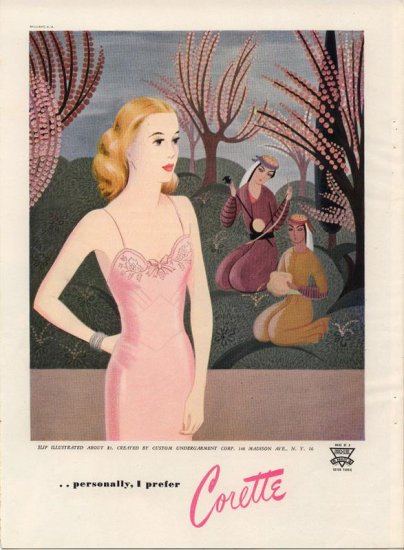 Vintage 1945 Corette Lingerie Pink Slip Art AD