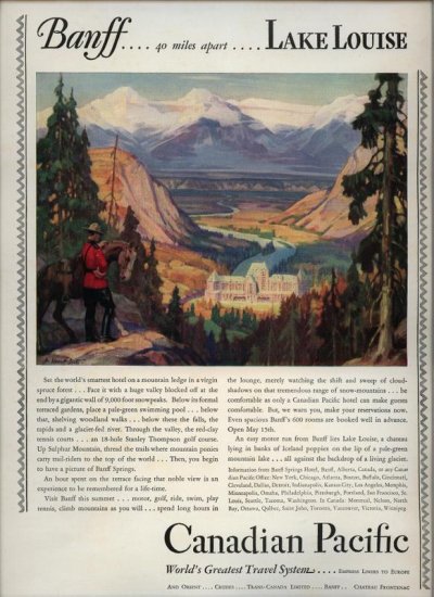 Vintage 1928 Banff Hotel new Golf Course Canadian Pacific Railroads AD