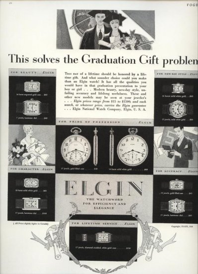 Vintage 1928 Elgin Watch Graduation Gift AD