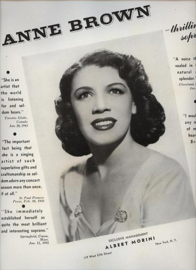 Vintage 1943 Anne Brown Soprano Opera Promo AD