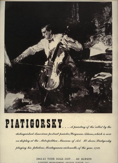 Vintage 1943 Piatigorsky Opera Promo AD