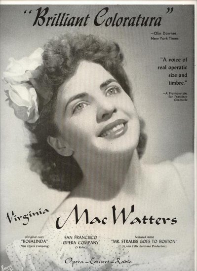 Vintage 1945 Virginia Mae Watters Opera Promo AD