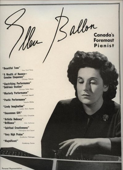 Vintage 1945 Ellen Ballon Canada's Pianist Opera Music Promo AD