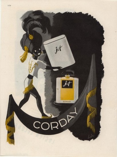 Vintage 1943 Corday Jet Perfume Borbri Art AD