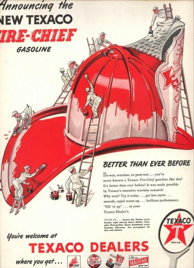 Vintage 1946 Texaco New Fire Chief Gasoline Gas Fire station hat AD