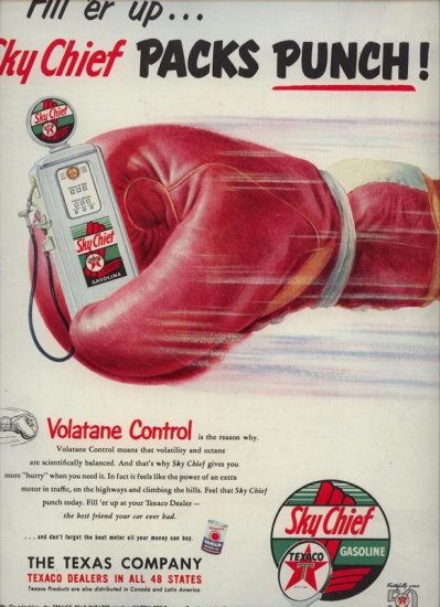 Original Vintage 1952 Sky Chief Texaco Gas Boxing Glove AD