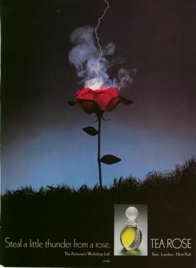 Vintage 1983 Tea Rose Perfume Steal a Little Thunder Rose AD