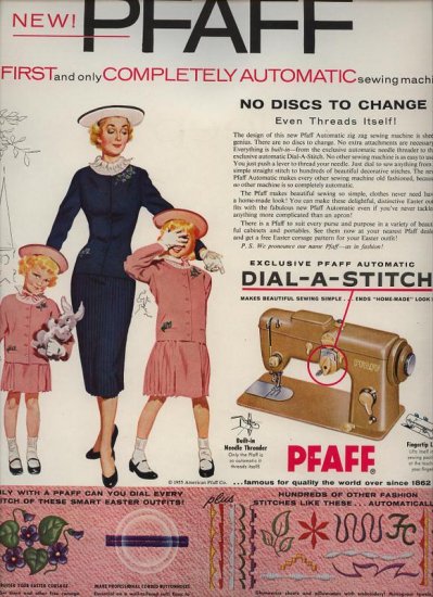 Vintage 1955 Pfaff Dial a Stitch Sewing Machine AD