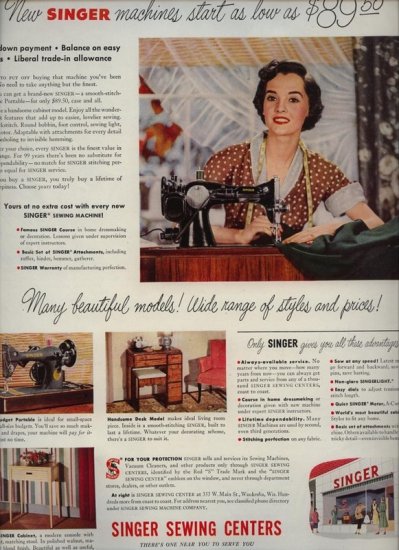 vintage 1950 Singer Budget Portable Sewing Machine AD