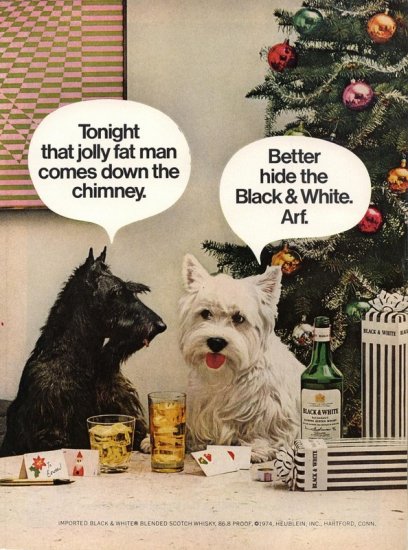 Vintage 1974 Black & White Whisky Scottish Terrier Westie AD