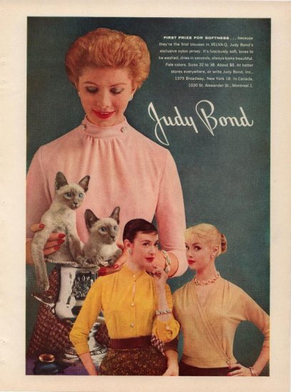 Vintage 1956 Siamese Cats Judy Bond Blouse AD