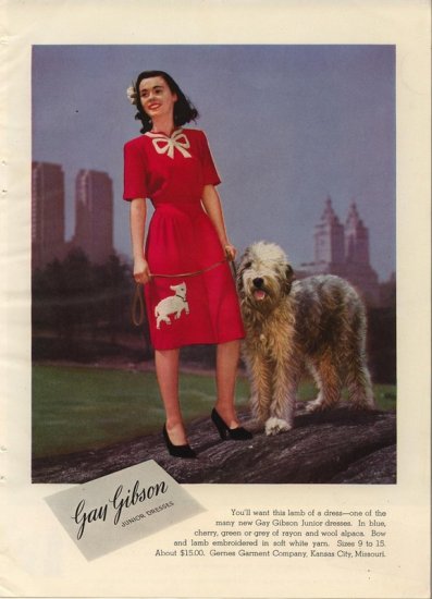 Vintage 1944 Old English Sheepdog Gay Gibson Junior Dress AD