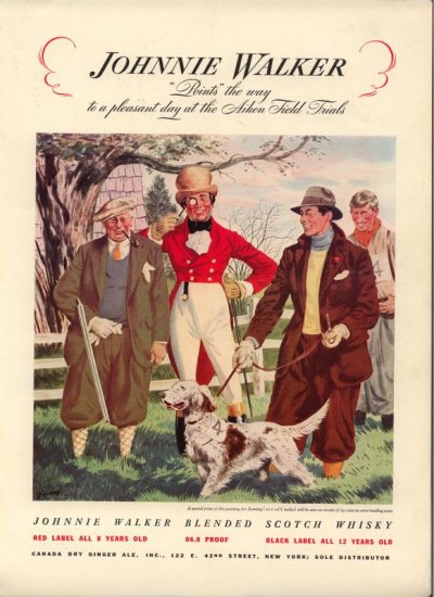 Vintage 1937 Johnnie Walker Whisky Orange Belton Dog Hunter AD