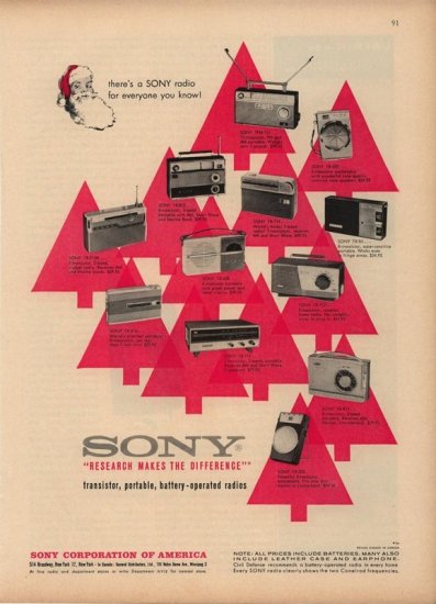 Vintage 1960 Sony Radios Different models Christmas AD