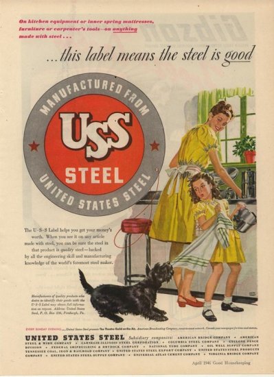 Vintage 1946 United States Steel Scottish Terrier AD