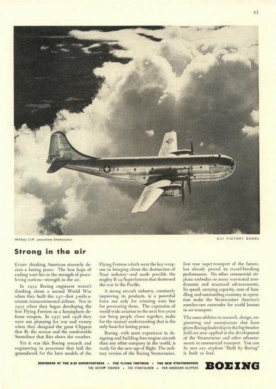 Vintage 1945 Boeing Aviation Military C-97 Stratocruiser AD