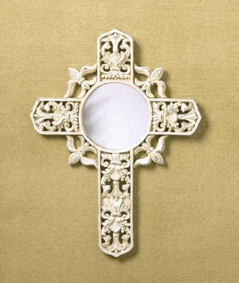ANTIQUE IVORY CROSS MIRROR