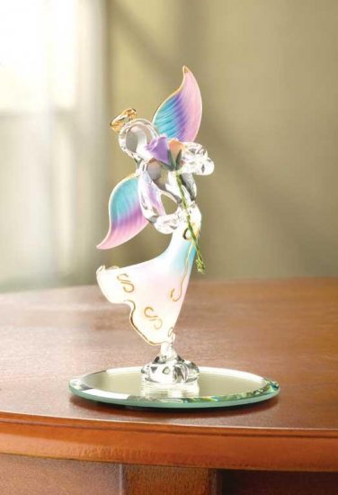 GLASS ANGEL HOLDING ROSE