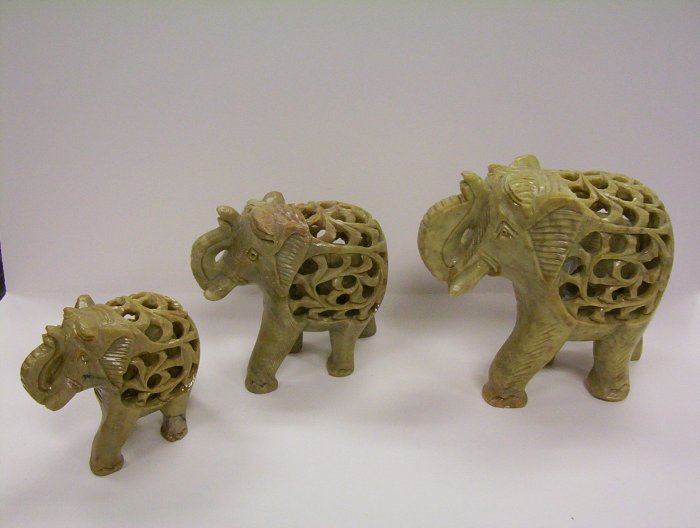 Medium 4" Stone Carved Elephant with baby