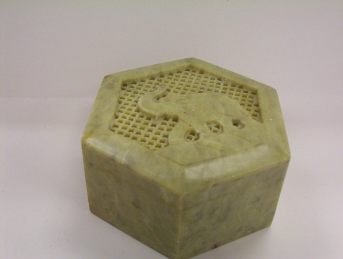 4" Stone Jewelry Box with carved elephant facade