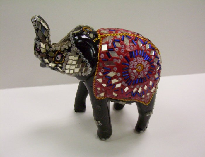 6" Glass beaded Wooden Elephant