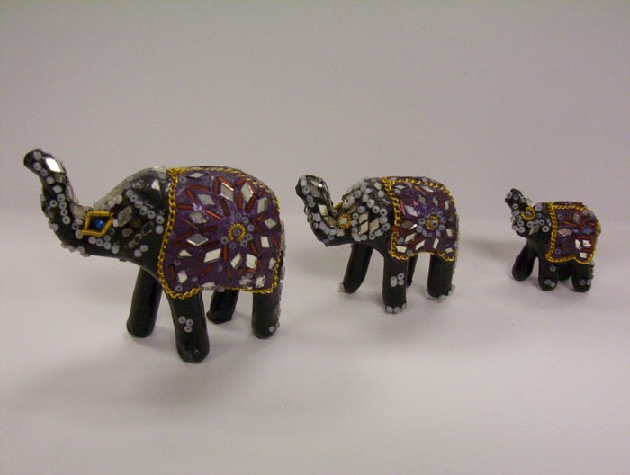 Set of 3 Glass Beaded Wooden Elephant
