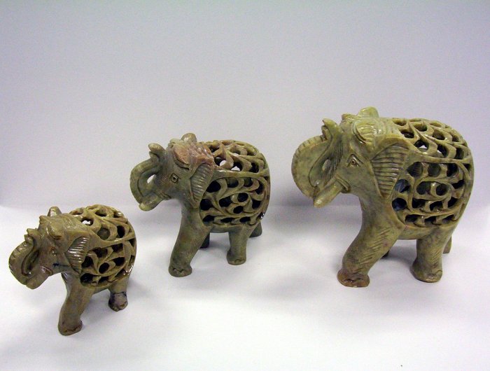 Small 3" Stone Carved Elephant with Baby