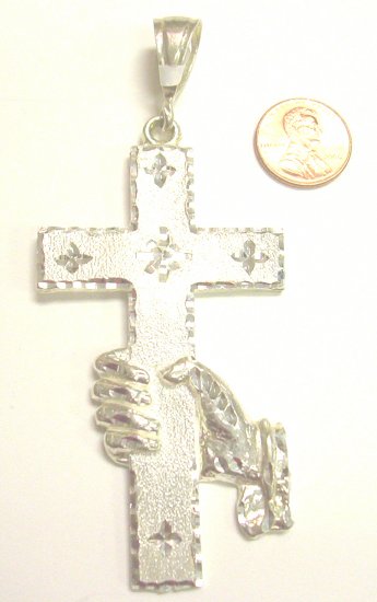 Sterling Silver Mens Cross with Hand