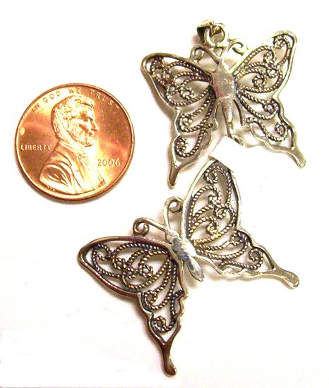 Sterling Silver Women Pendant Double Butterfly
