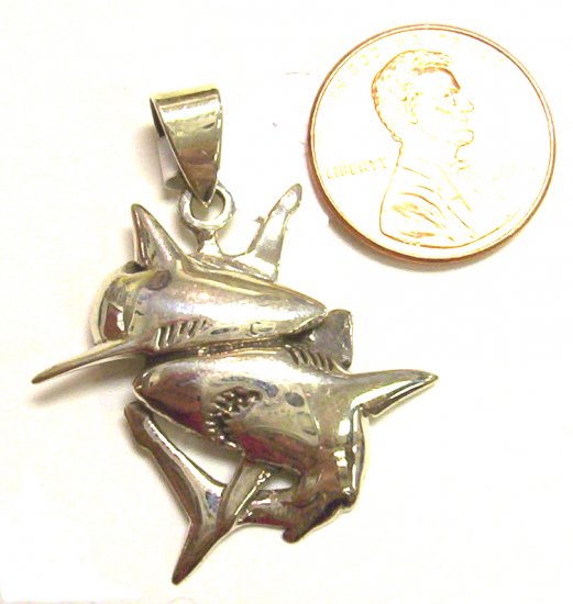 Sterling Silver Women Pendant Double Shark
